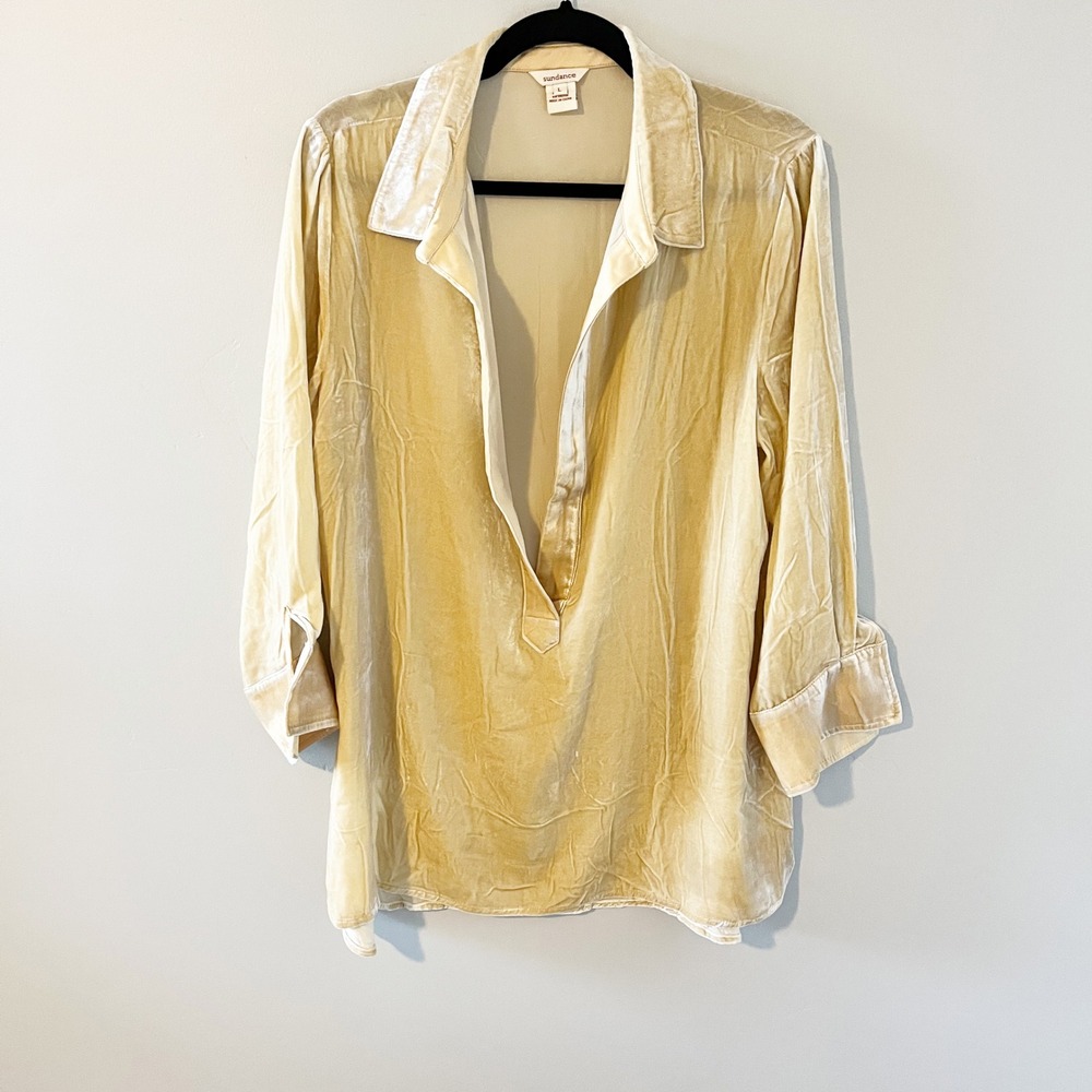 Lafayette 148 New York Cream Velvet V-Neck Blouse